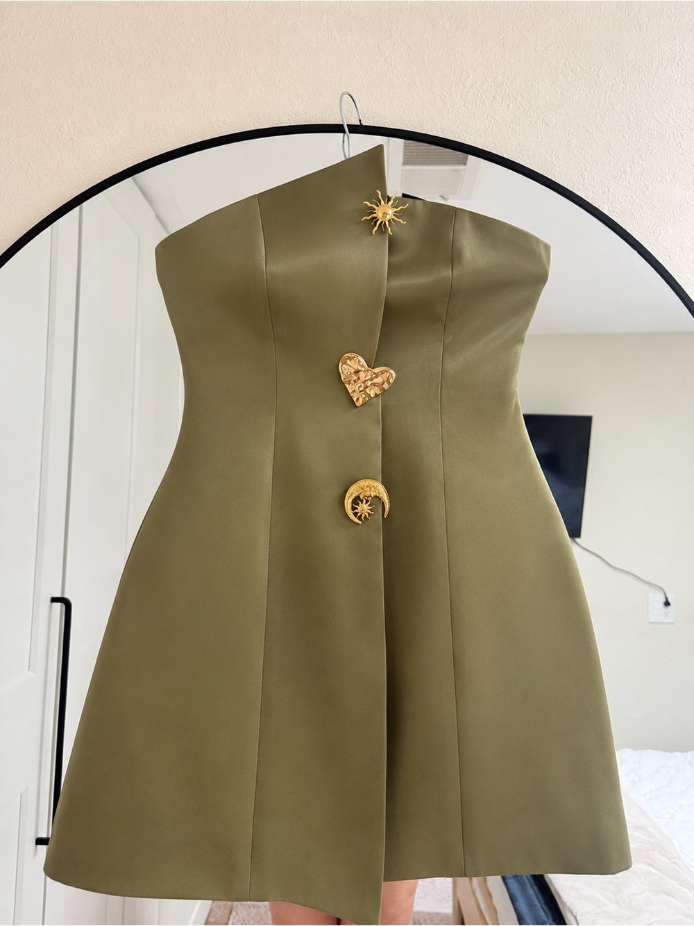 Commense Medium Satin Asymmetrical Embellished Strapless Dress